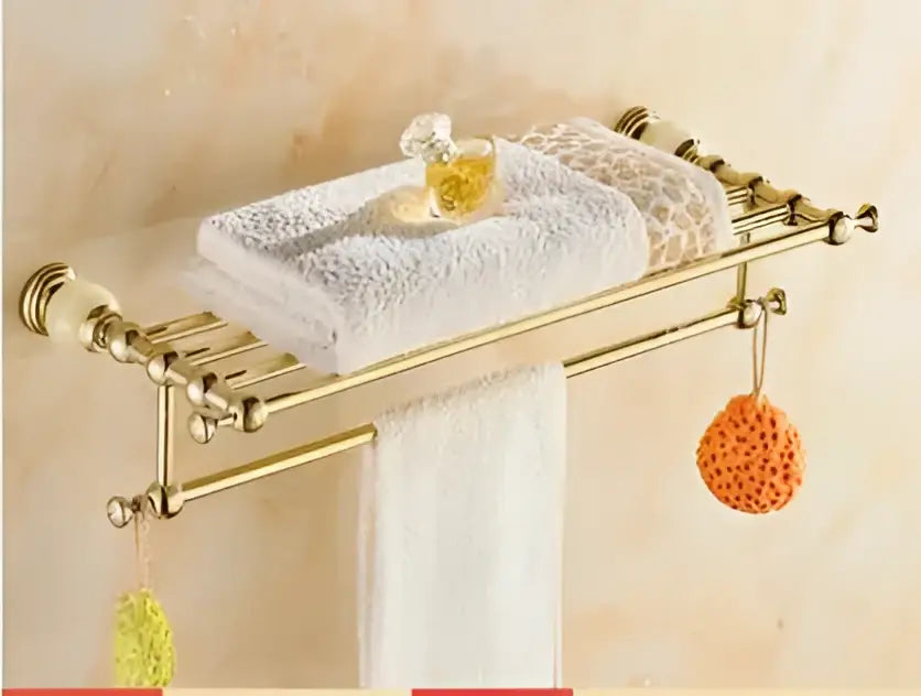 Ornate gold & white ceramic brass jade bathroom hardware set