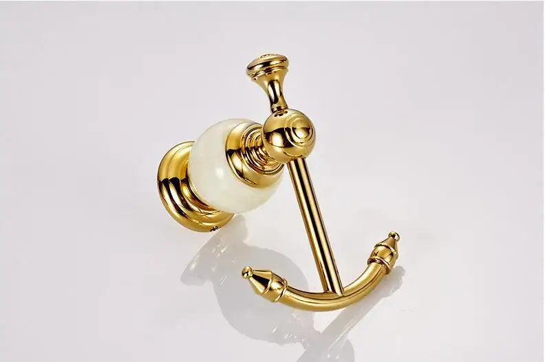 Ornate gold & white ceramic brass jade bathroom hardware set