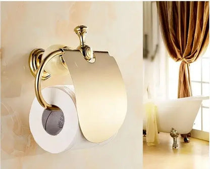 Ornate gold & white ceramic brass jade bathroom hardware set
