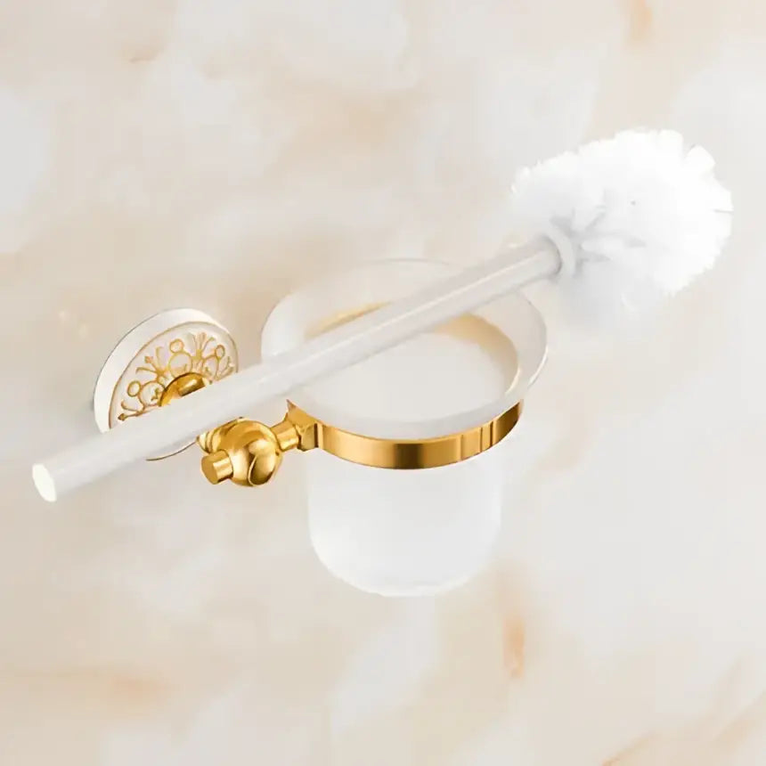 Ornate gold & white floral bathroom accessories set