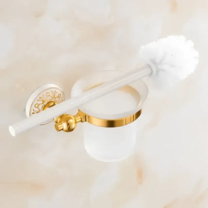 Ornate gold & white floral bathroom accessories set