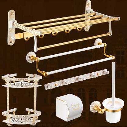 Ornate gold & white floral bathroom accessories set