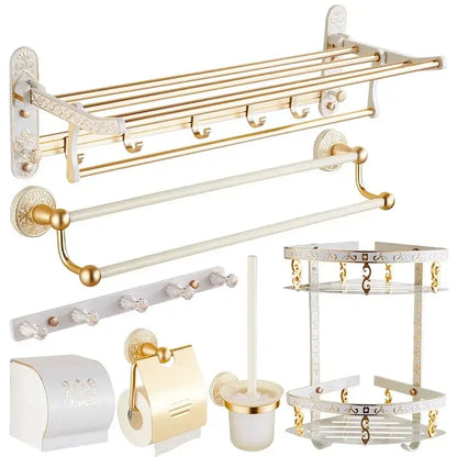 Ornate gold & white floral bathroom accessories set