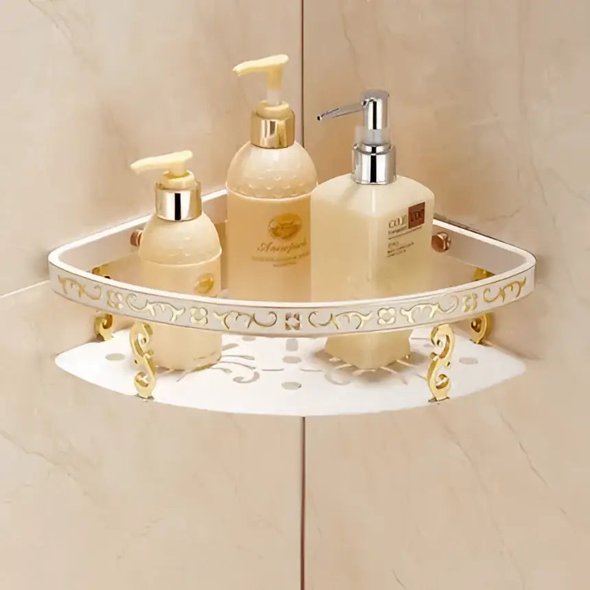 Ornate gold & white floral bathroom accessories set