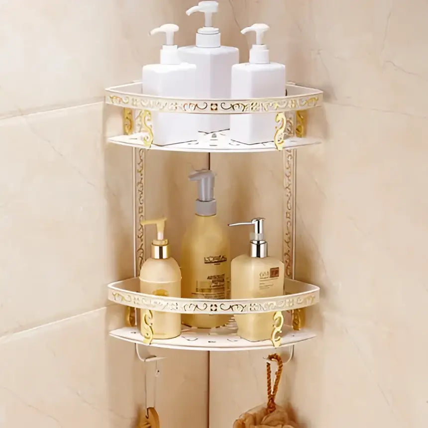 Ornate gold & white floral bathroom accessories set