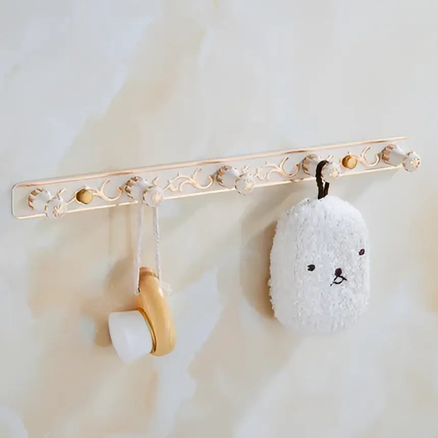 Ornate gold & white floral bathroom accessories set