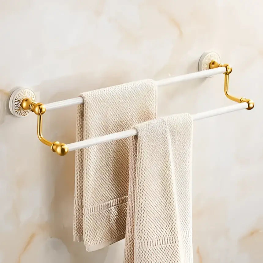 Ornate gold & white floral bathroom accessories set