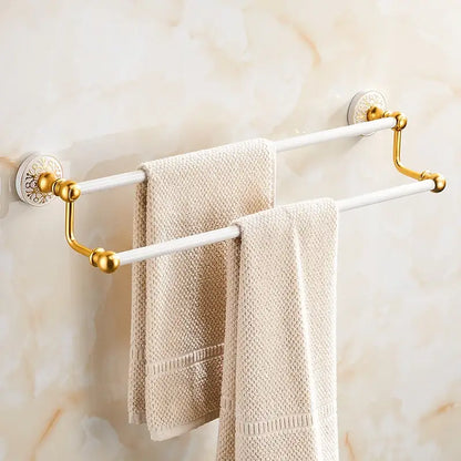 Ornate gold & white floral bathroom accessories set