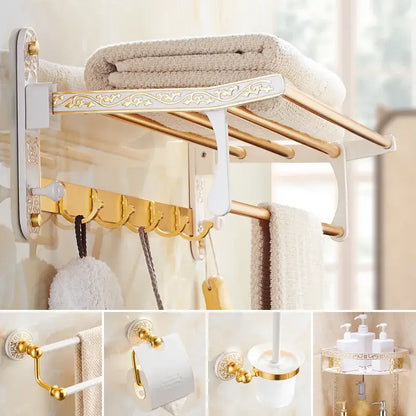 Ornate gold & white floral bathroom accessories set