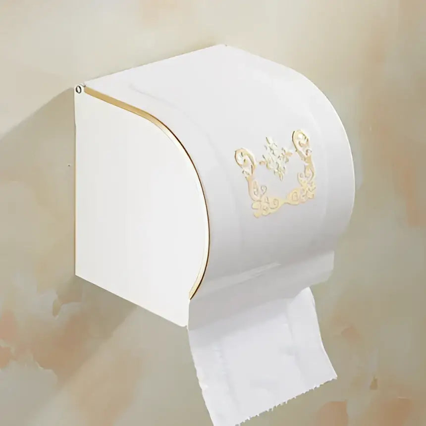 Ornate gold & white floral bathroom accessories set