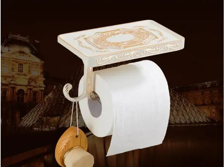 Ornate gold & white floral bathroom accessories set