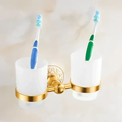 Ornate gold & white floral bathroom accessories set