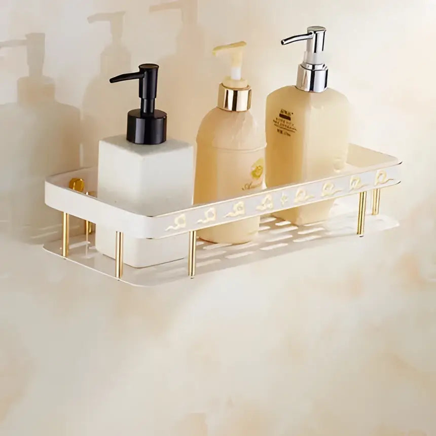 Ornate gold & white floral bathroom accessories set