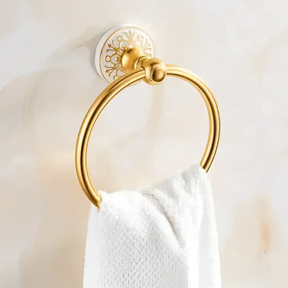 Ornate gold & white floral bathroom accessories set