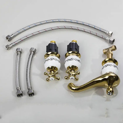 Ornate gold & white porcelain bathroom faucet set