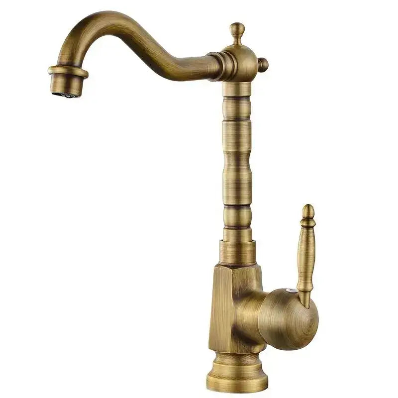 Ornate golden brass carved bathroom faucet hot and cold mixer tap