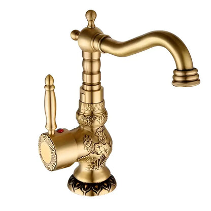 Ornate golden brass carved bathroom faucet hot and cold mixer tap