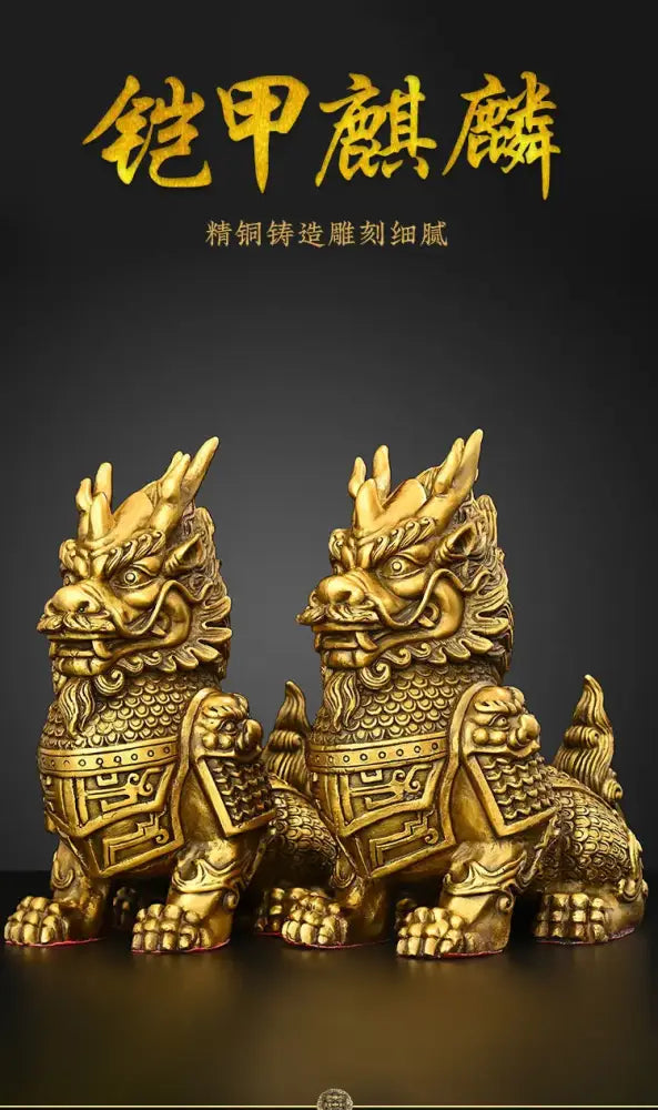 Ornate golden brass copper unicorn ornaments living room statues
