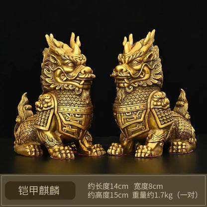 Ornate golden brass copper unicorn ornaments living room statues
