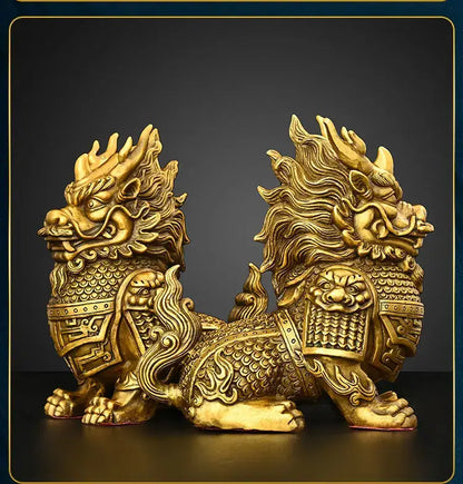 Ornate golden brass copper unicorn ornaments living room statues