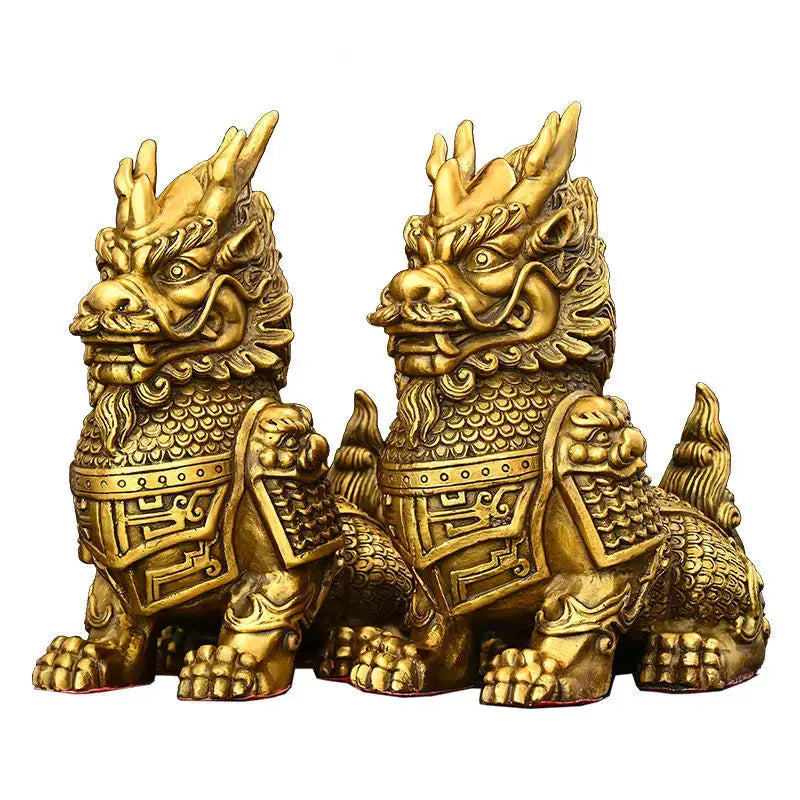 Ornate golden brass copper unicorn ornaments living room statues