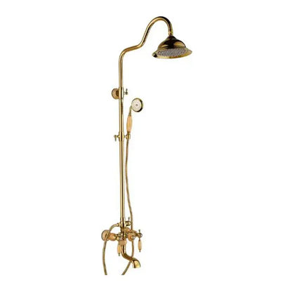 Ornate golden brass & jade bath shower set bathroom rainfall system