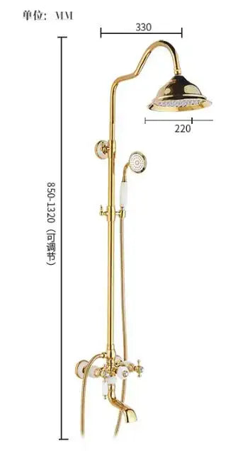 Ornate golden brass & jade bath shower set bathroom rainfall system