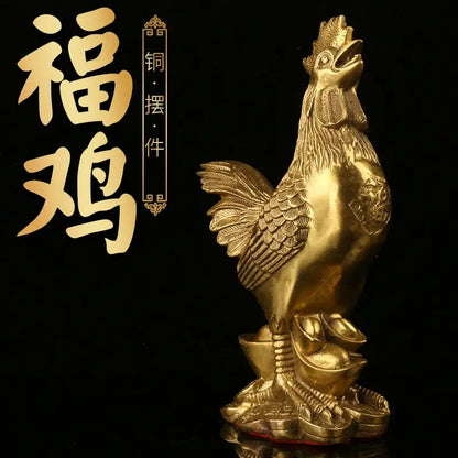 Ornate golden brass rooster figurine office desktop decor