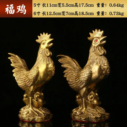 Ornate golden brass rooster figurine office desktop decor