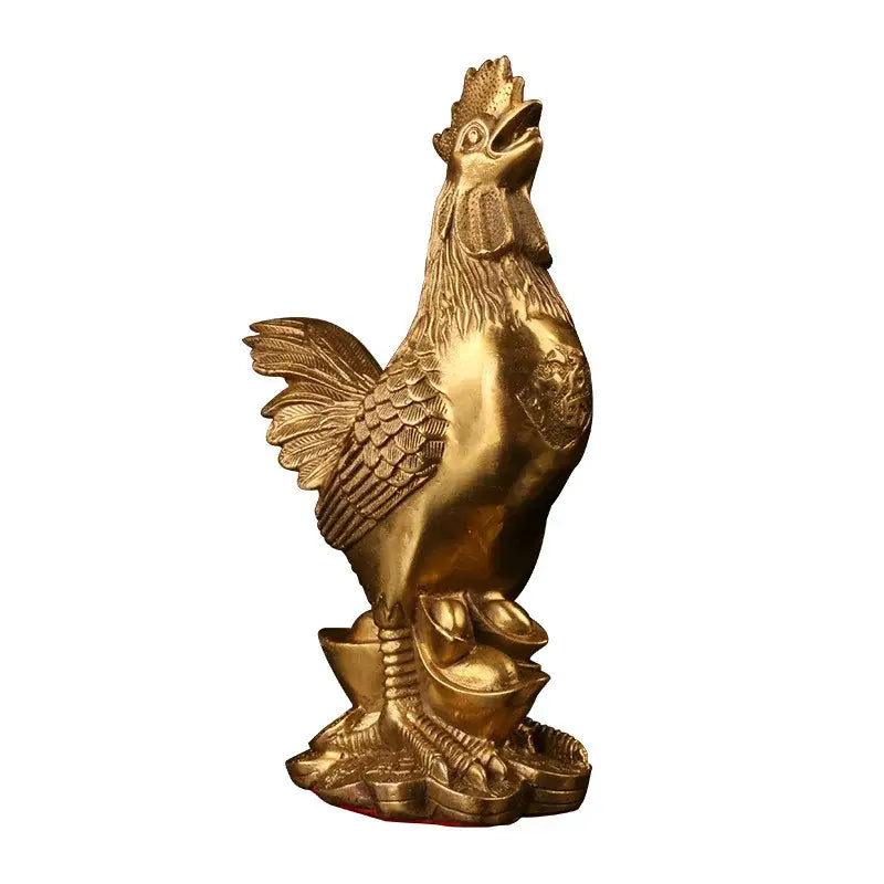 Ornate golden brass rooster figurine office desktop decor