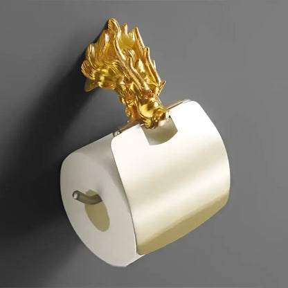 Ornate golden dragon bathroom hardware set with white ceramic