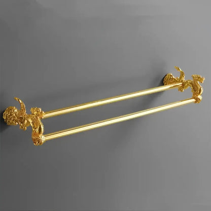 Ornate golden dragon bathroom hardware set with white ceramic