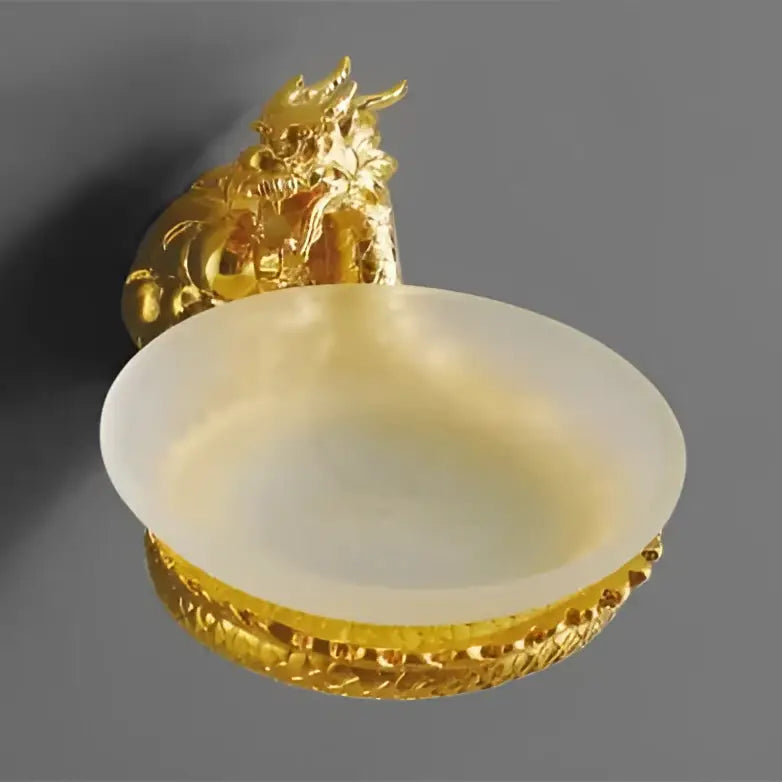 Ornate golden dragon bathroom hardware set with white ceramic
