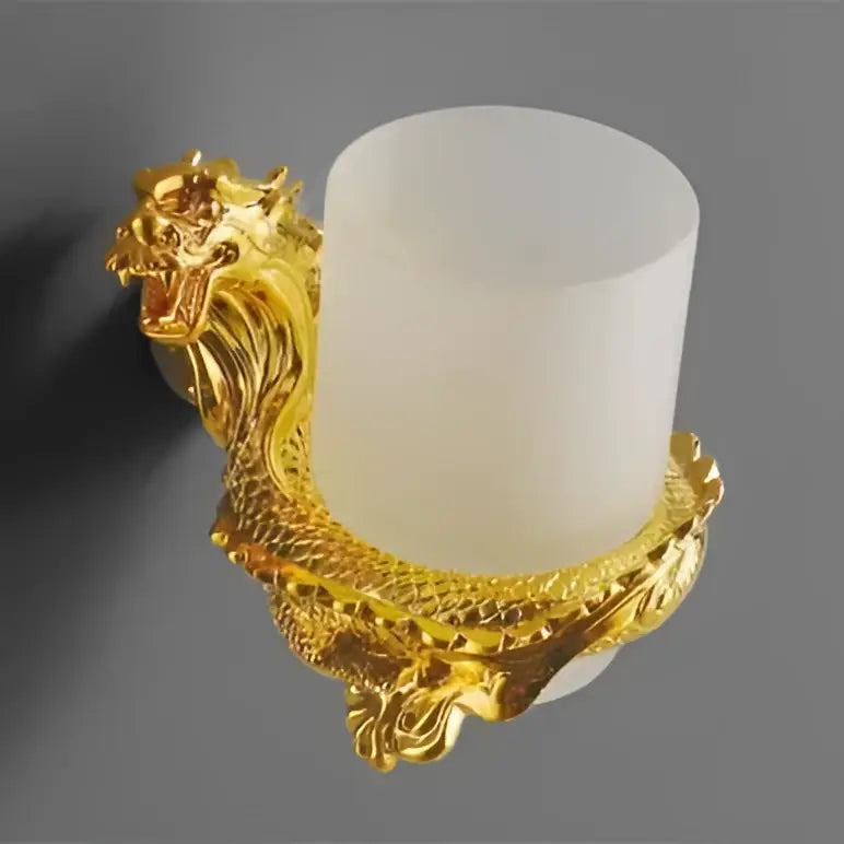 Ornate golden dragon bathroom hardware set with white ceramic
