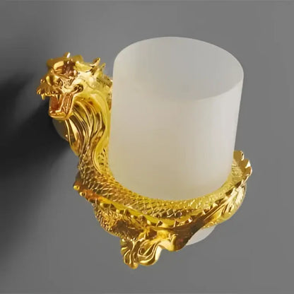 Ornate golden dragon bathroom hardware set with white ceramic