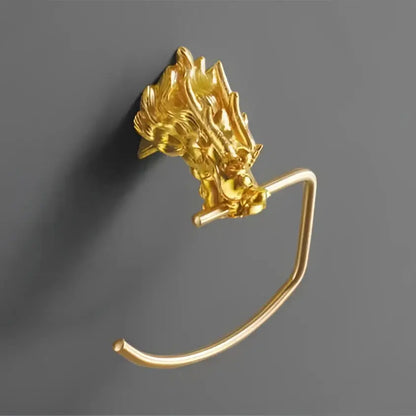 Ornate golden dragon bathroom hardware set with white ceramic