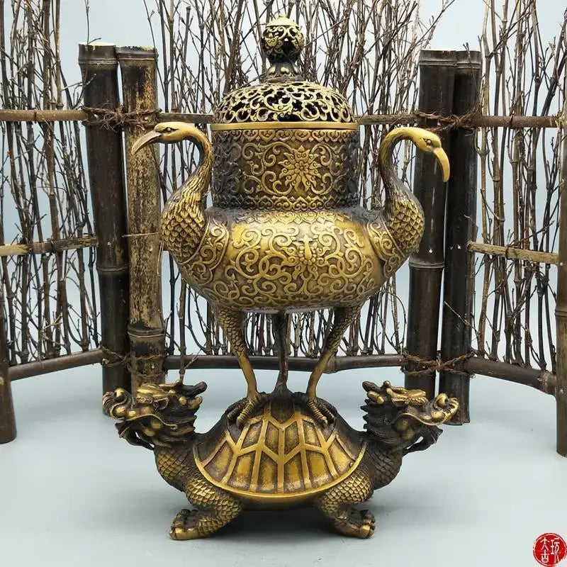 Ornate golden dragon tortoise incense burner living room decor
