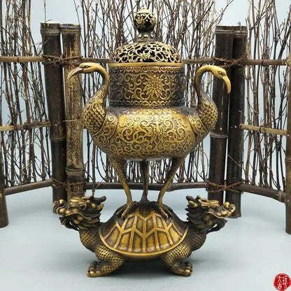 Ornate golden dragon tortoise incense burner living room decor