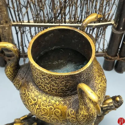 Ornate golden dragon tortoise incense burner living room decor
