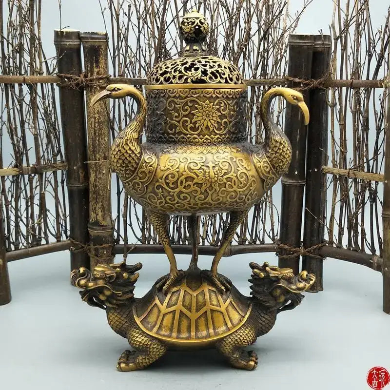 Ornate golden dragon tortoise incense burner living room decor