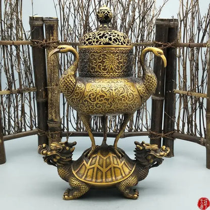 Ornate golden dragon tortoise incense burner living room decor