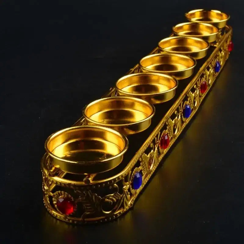 Ornate golden gem inlaid candlestick stand wedding altar decor