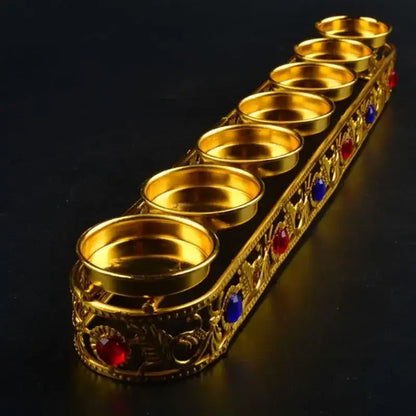 Ornate golden gem inlaid candlestick stand wedding altar decor