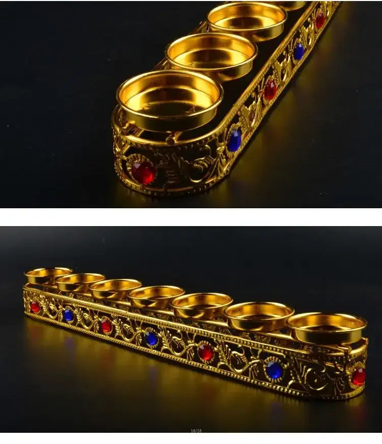 Ornate golden gem inlaid candlestick stand wedding altar decor