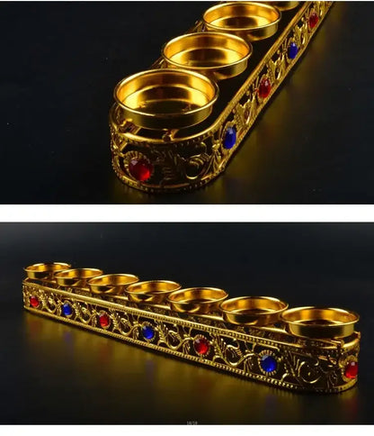 Ornate golden gem inlaid candlestick stand wedding altar decor