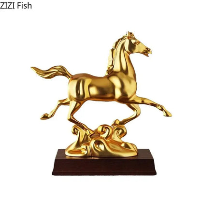 Ornate golden horse mascot resin statue living room decor