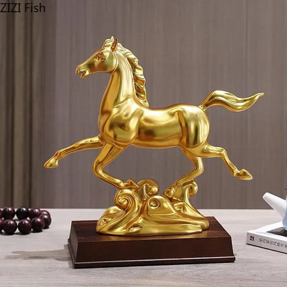 Ornate golden horse mascot resin statue living room decor