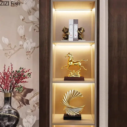 Ornate golden horse mascot resin statue living room decor