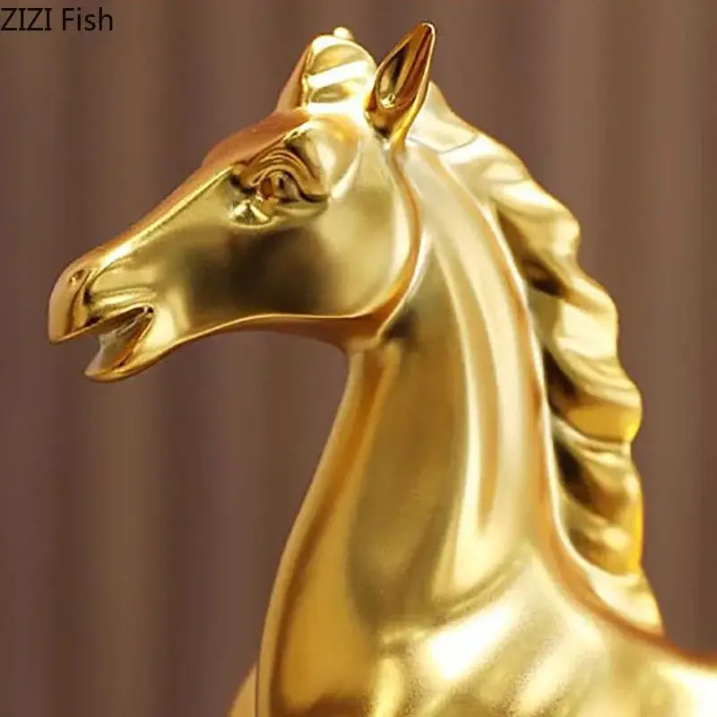Ornate golden horse mascot resin statue living room decor
