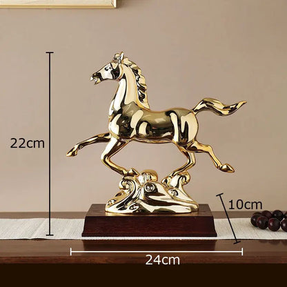 Ornate golden horse mascot resin statue living room decor